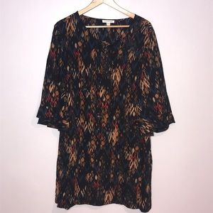 Tribal Print Bell Ruffle Sleeve Lattice Tie Dress